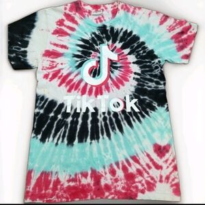 Tik Tok Logo & Branded Tie Dye Short Sleeve Ladies Shirt Size Sm. See Pics/Meas